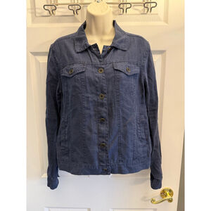 Michael Stars Women's Classic 100 % Linen Jean Jacket navy blue size M
